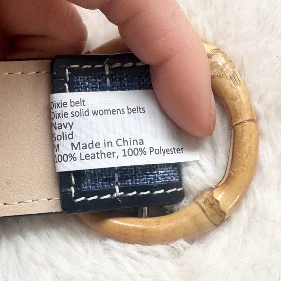 J. McLaughlin Dixie Linen Woven Belt Denim Blue with Bamboo Buckle - Picture 5 of 6